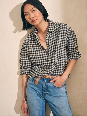 Faherty Olli Top Button Down Moon Light Gingham Size M Womens Long Sleeve‎